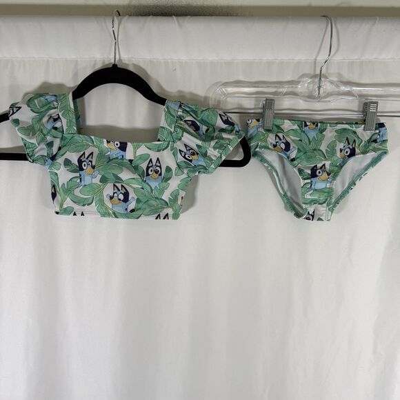 Bluey Swim Suit 2 Piece Girls 3T Green Floral Pullover Swim Outdoor - Picture 1 of 8
